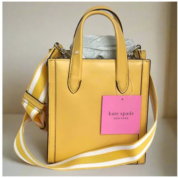 Kate Spade Mini Manhattan Tote Crossbody Yellow Leather Shoulder Bag Small - Picture 1 of 10